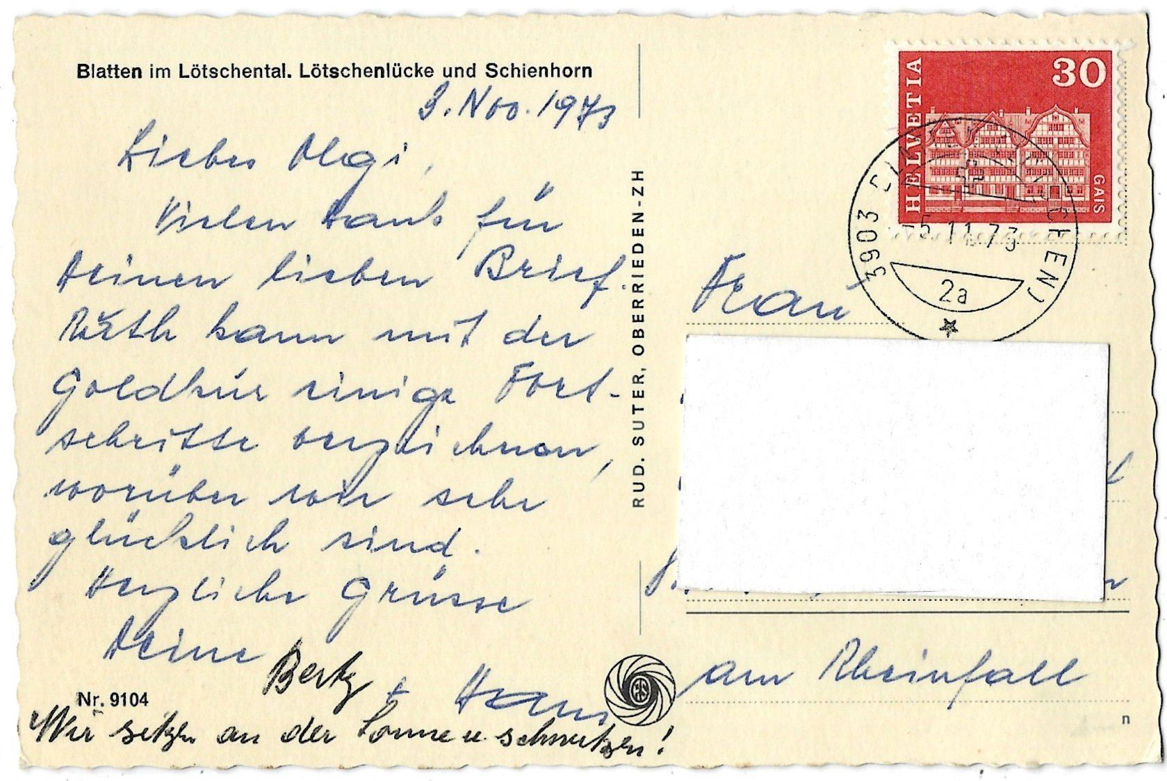 Cartoline postali: Blatten im Lötschental und Schienhorn – Usato da Bütschwil venduto da Jackson1A 1