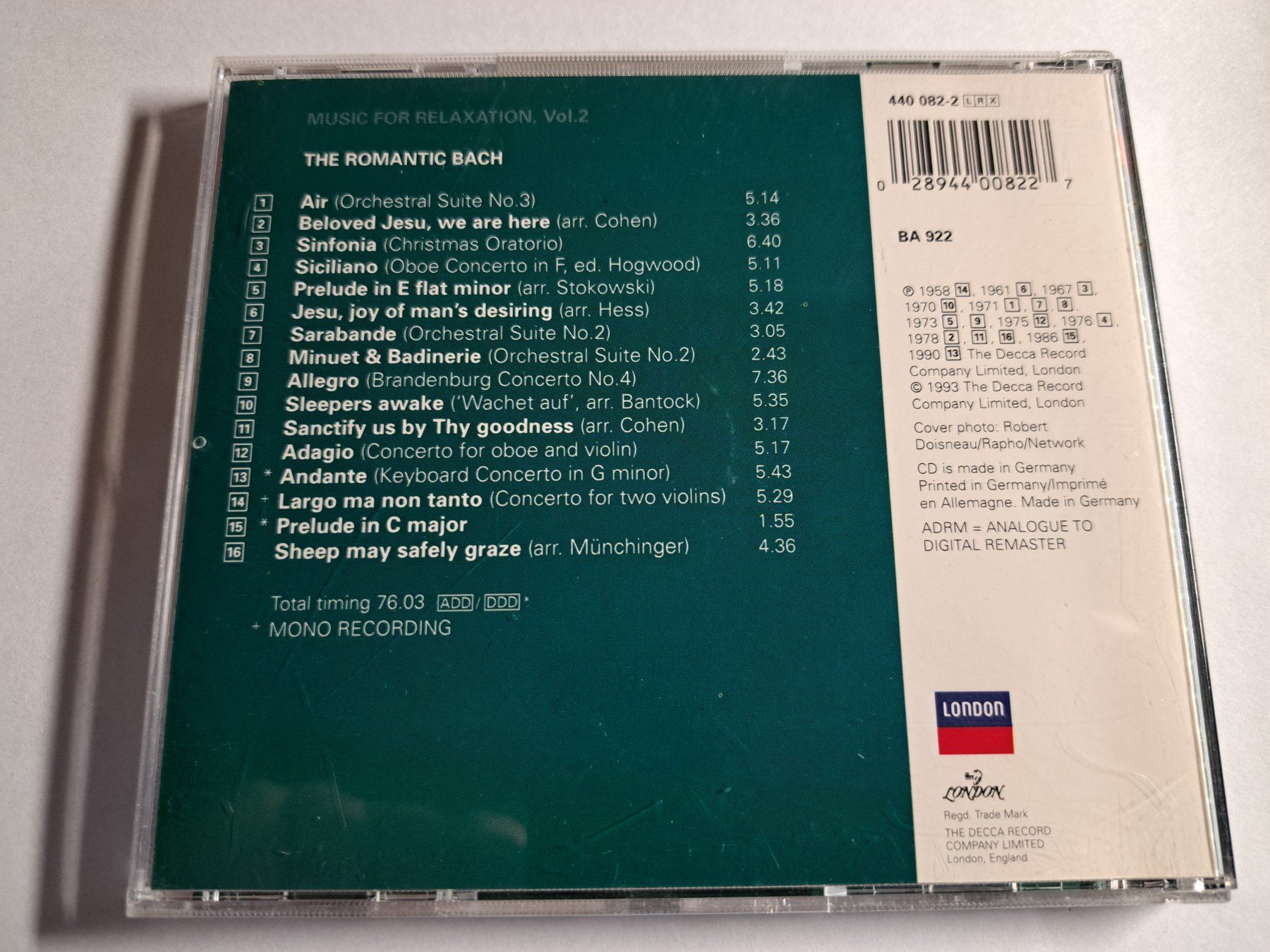CD: Music for Relaxation 2 - The Romantic Bach – Usato da Wichtrach venduto da LuckyLuke69 1