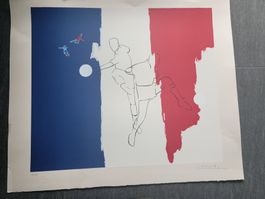 Fussball WM Druck Frankreich mit Künstlerunterschrift