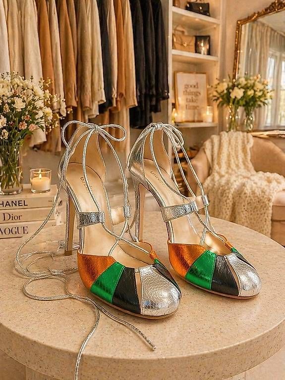 Scarpe da donna: Décolleté multicolor in pelle effetto pitonato con lacci – Nuovo e nell'imballaggio originale da Lugano venduto da solowolford