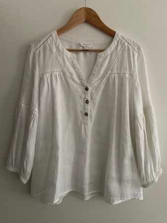 MAISON 123 Blouse blanche ajourée coton/lin t.42 portée 1x