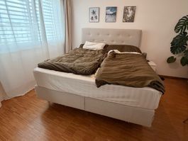 GRATIS Boxspringbett 180x210cm mit Kopfteil, hellgrau 🛋️