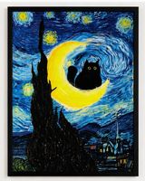Tableau décoratif – Chat noir sur croissant de lune