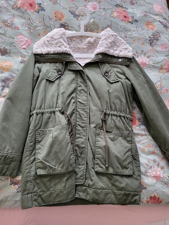 Vila Winterjacke Khaki mit Teddyfell, Grösse S
