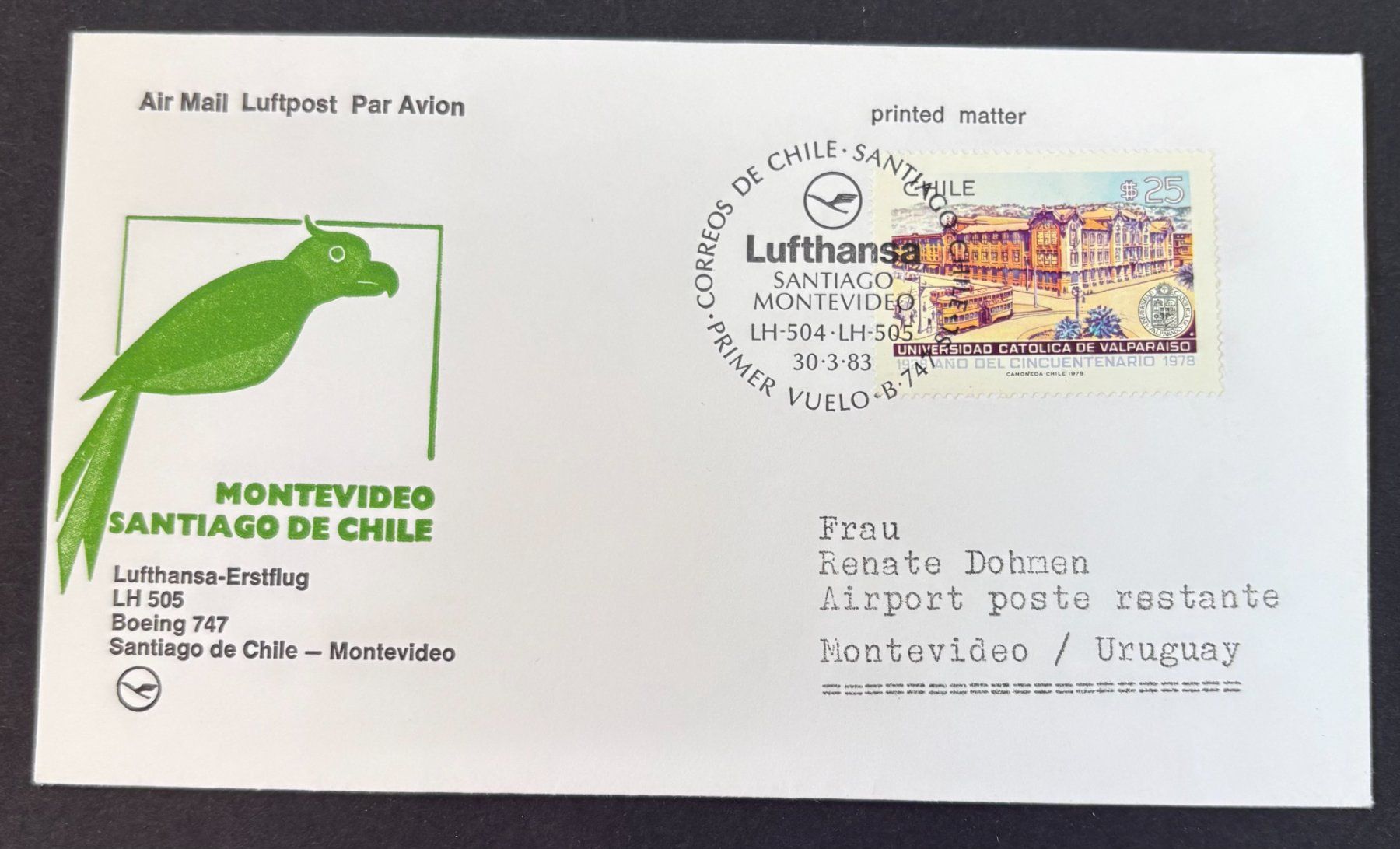 Alle Briefmarken: LUFTHANSA ERSTFLUG LH-505 BOEING 747 – Gebraucht aus Ostermundigen von wini63