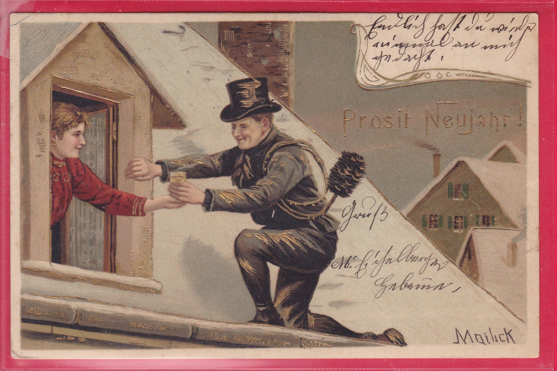 Cartoline postali: PROSIT NEUJAHR, 29.12.1904 – Usato da Oberrieden venduto da Gebirgsstelze