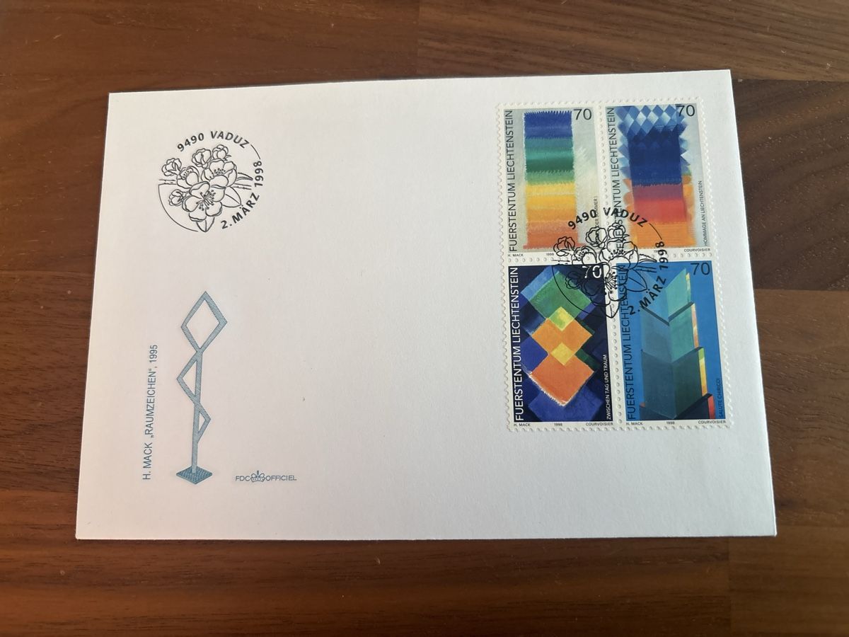 Tutti i francobolli:  Raumzeichen FDC Vaduz 2.3.1998 Liechtenstein  – Nuovo e nell'imballaggio originale da Zürich venduto da engebrunau