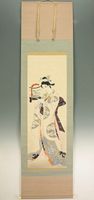 Kakejiku Rollbild Japan - Kimono-Schönheit mit Vogelkäfig