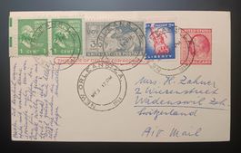 USA GANZSACHE MIT ZUF NACH WÄDENSWIL 1954