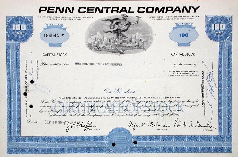 Documenti: Penn Central Company - 1969 – Usato da Solothurn venduto da Sgasche