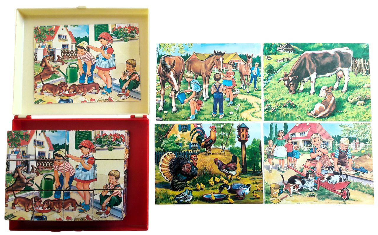 Eichhorn Giochi: jeu cubes "puzzle" vintage 1950s Hermann Eichhorn Egglham – Usato da Tavannes venduto da Brocashop