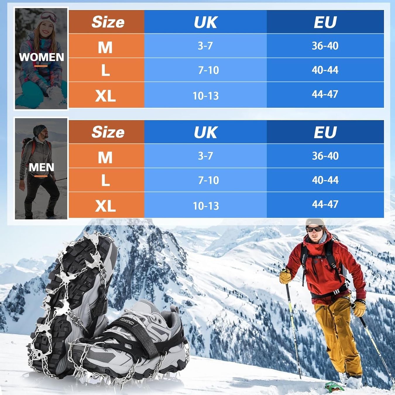 Sonstiges zum Bergsteigen & Wandern: 32 Steigeisen Anti-Skid Eis aus Edelstahl Gr.L – Neu und originalverpackt aus Châtelaine von topshop.switzerland 1
