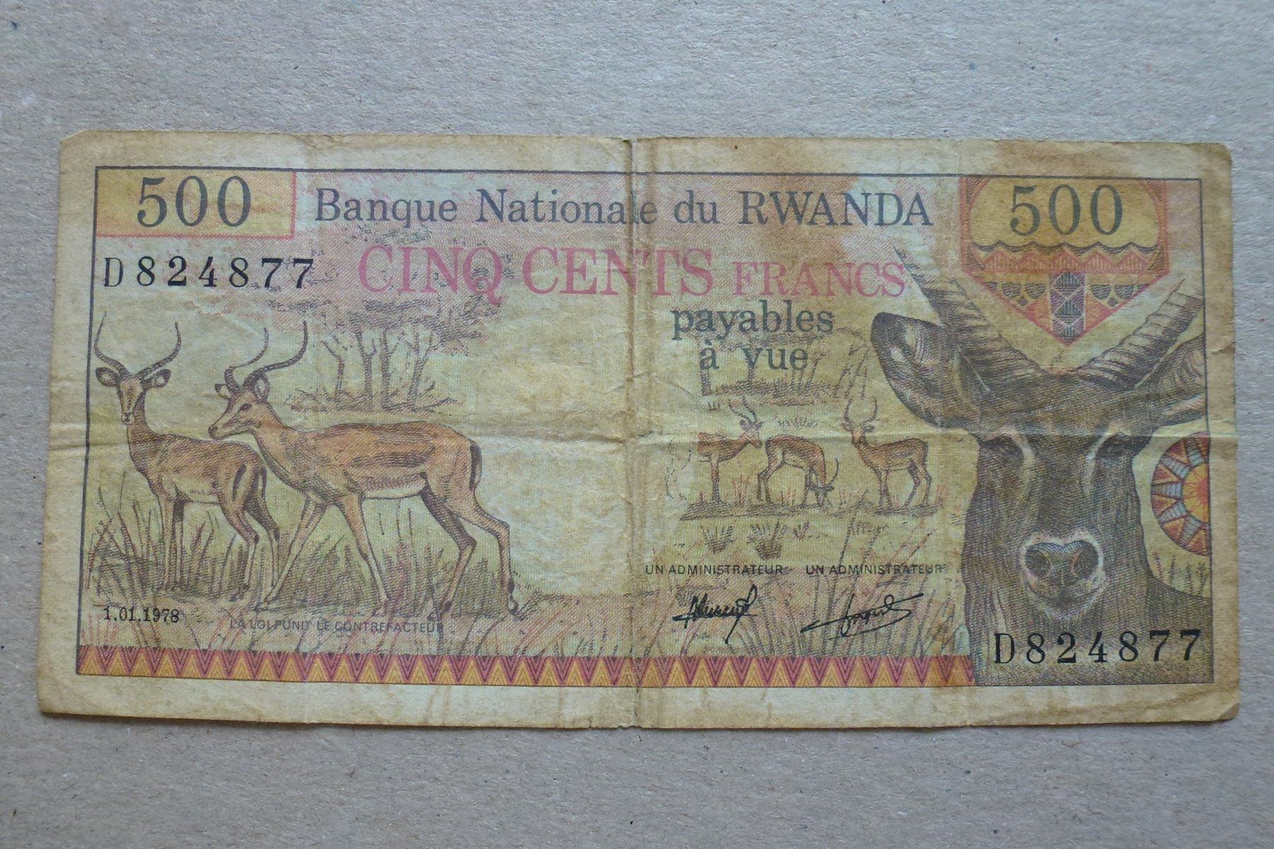 Banconote: Rwanda ++ 500 Francs 1978 – Usato da Walkringen venduto da Casablanca777