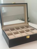 Uhrenbox für 10 Uhren  Holz, Glasdeckel, Samtinnenraum