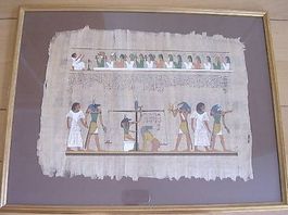 Bild auf Papyrus aus Ägypten hinter Glas