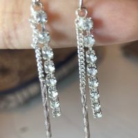Long Dangle Earrings with Rhinestones Silver Tone 5 cm