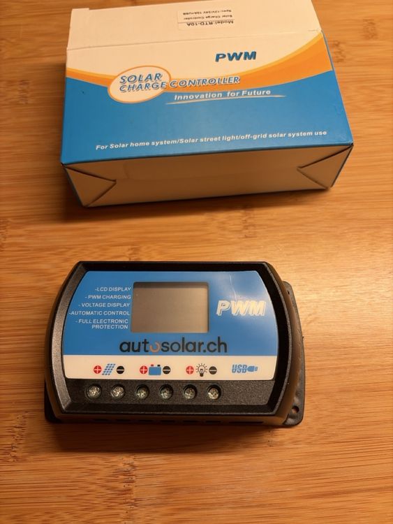 PWM Solarladeregler 10A IP68 Wasserdicht – 12V/24V Automatische Erkennung, 24h Dauerlast – Für Außenanwendungen