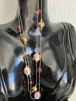 Collier vintage avec perles roses et dorées en verre Murano