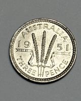 Pièce top unz Australie 3 Pence 1951 Georgius VI, bon état