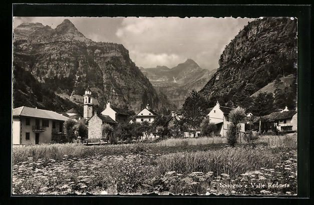 Cartoline postali: Sonogno, Valle Redorta, Ortsansicht mit  – Usato da Berlin venduto da bartko-reher