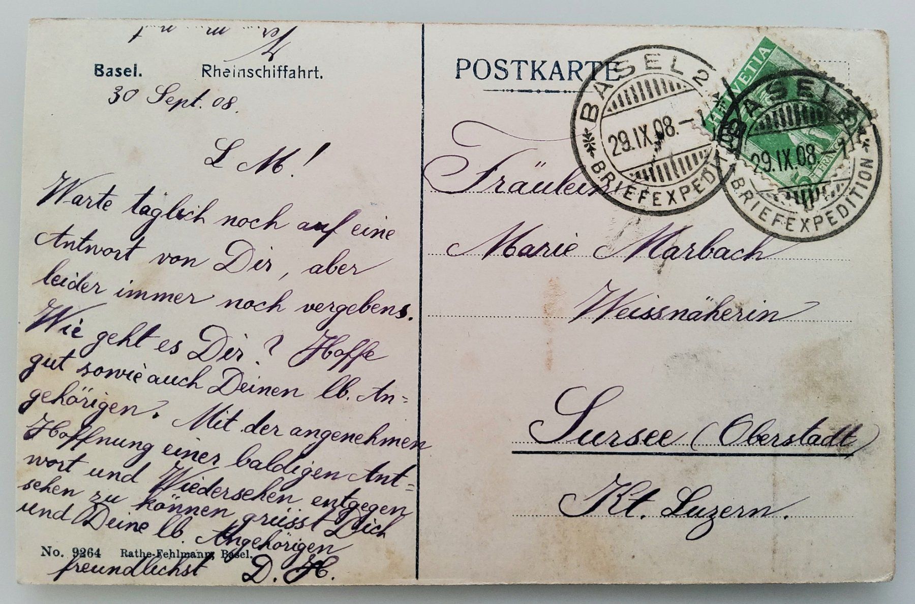 Cartoline postali: Ansichtskarte Basel Rheinschiffahrt, gest. 1908 – Usato da Buchrain venduto da mue_kru 1