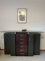 Sideboard mit Glasplatte und Schubladen dunkelbraun schwarz