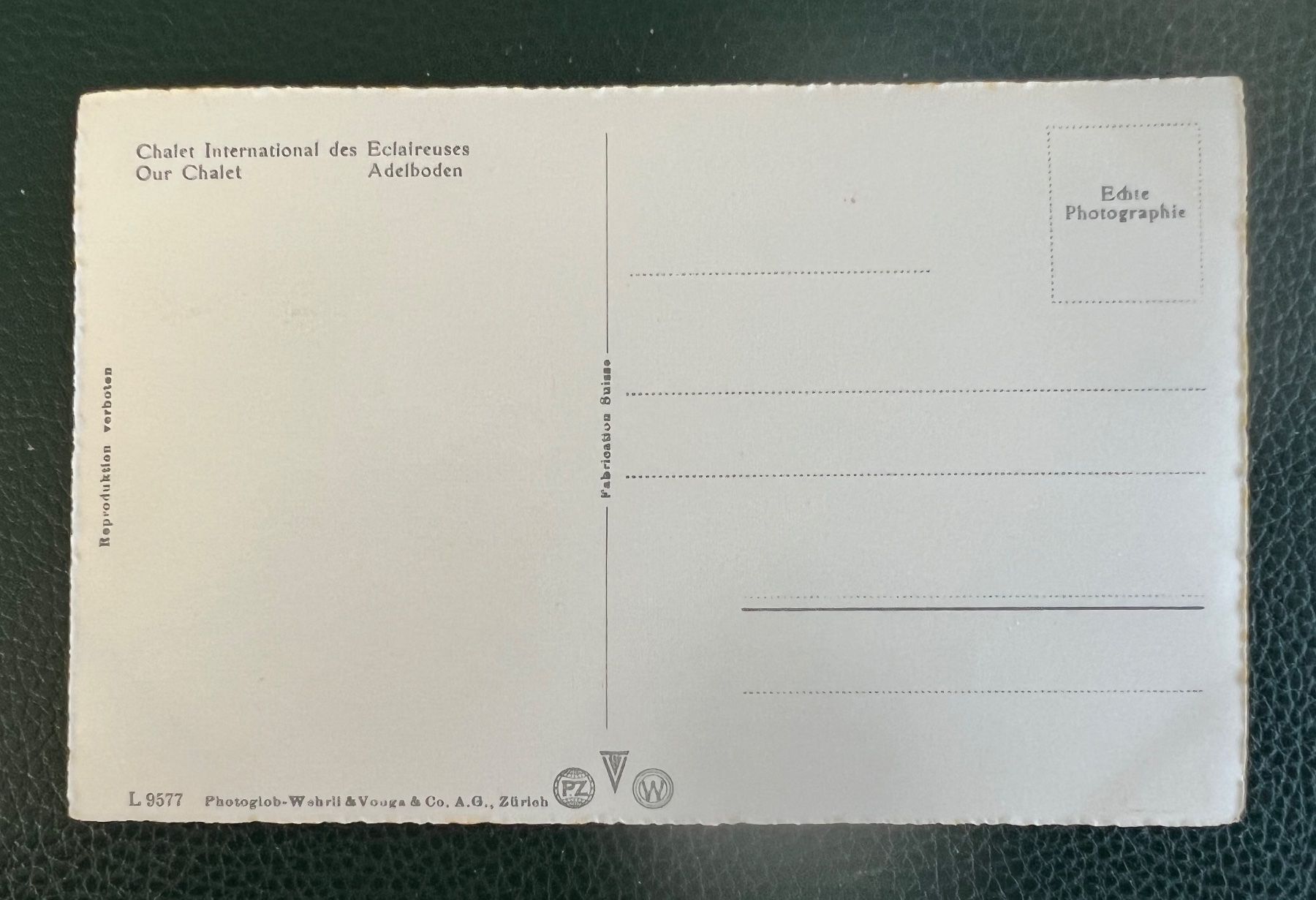 Cartes postales: Ansichtskarte von Adelboden,   Chalet Intern. des Eclaireuse – Neuf (Voir description) à Grueningen par ant_qb8l 1