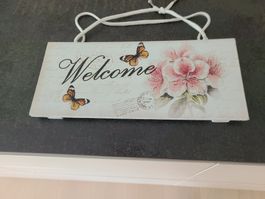 Wandschild Welcome Schmetterling Motiv neu
