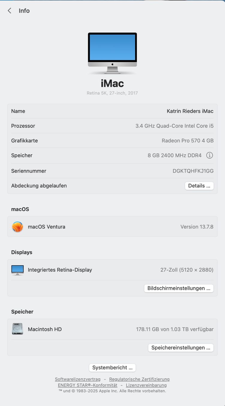 Apple PC: iMac 27 (2017), 1 TB – Usato da Bern venduto da krkr2003 2