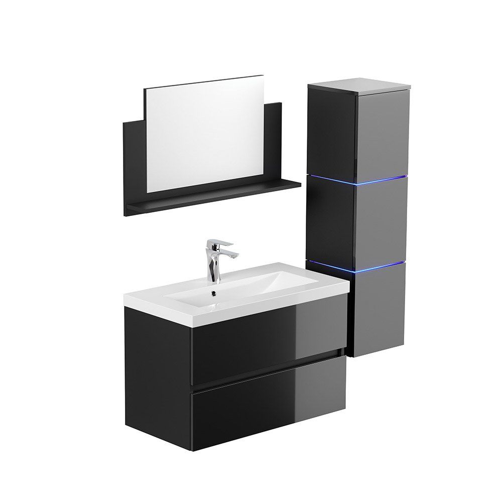Mobili per bagno: LED Badmöbel WANGEN BIG Deluxe - L Schwarz – Nuovo e nell'imballaggio originale da Wallenwil venduto da toesstal-vertrieb 2
