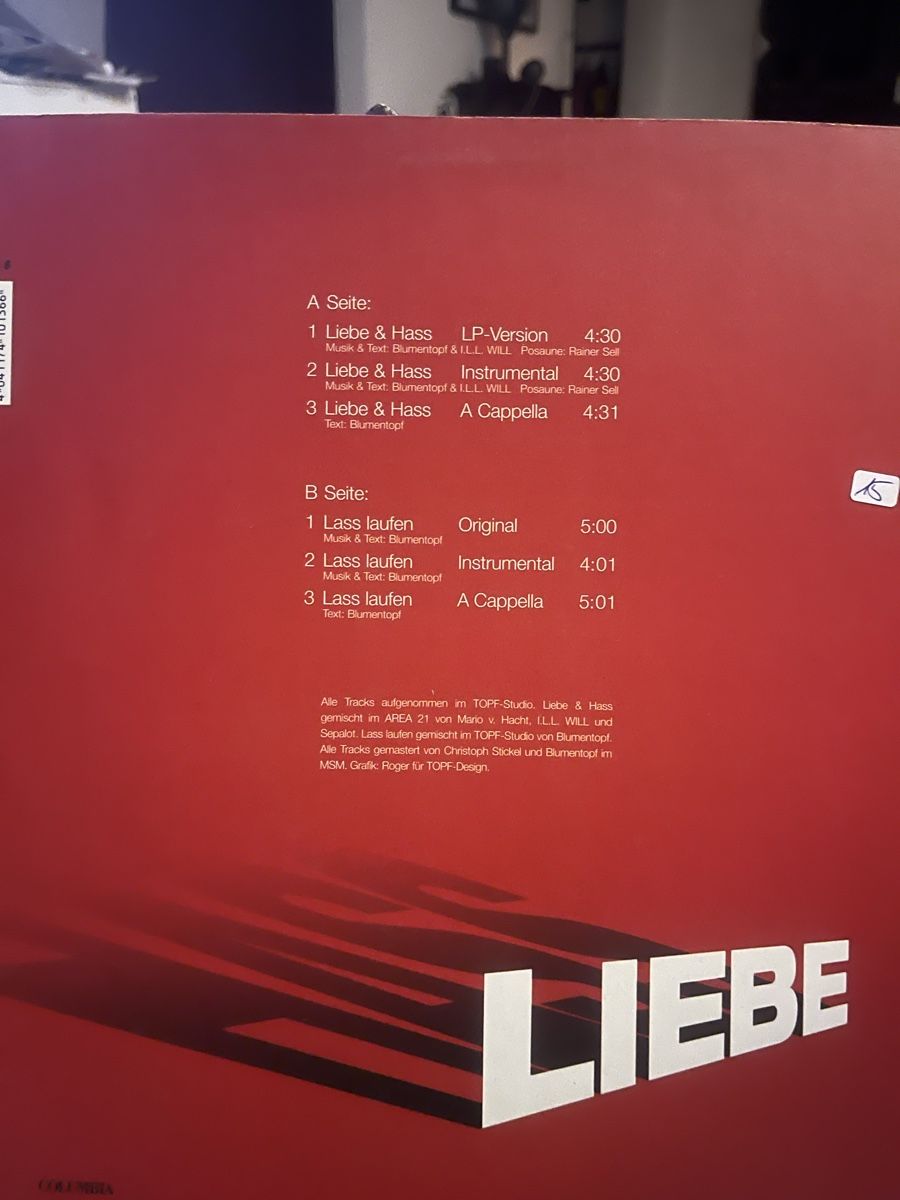 Dischi in vinile: Blumentopf / Liebe Hass  – Usato da Dagmersellen venduto da stonefinger 1