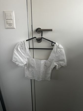 Damen Crop Top Bluse mit Puffärmeln
