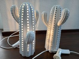 2 weisse Kakteen Lampen Kaktus Leuchte Lampe weiss Deko