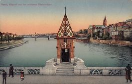 Basel, Käppeli auf der mittleren Rheinbrücke, um 1910