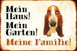 Blechschild-BASSETT-MEIN HAUS-MEIN GARTEN