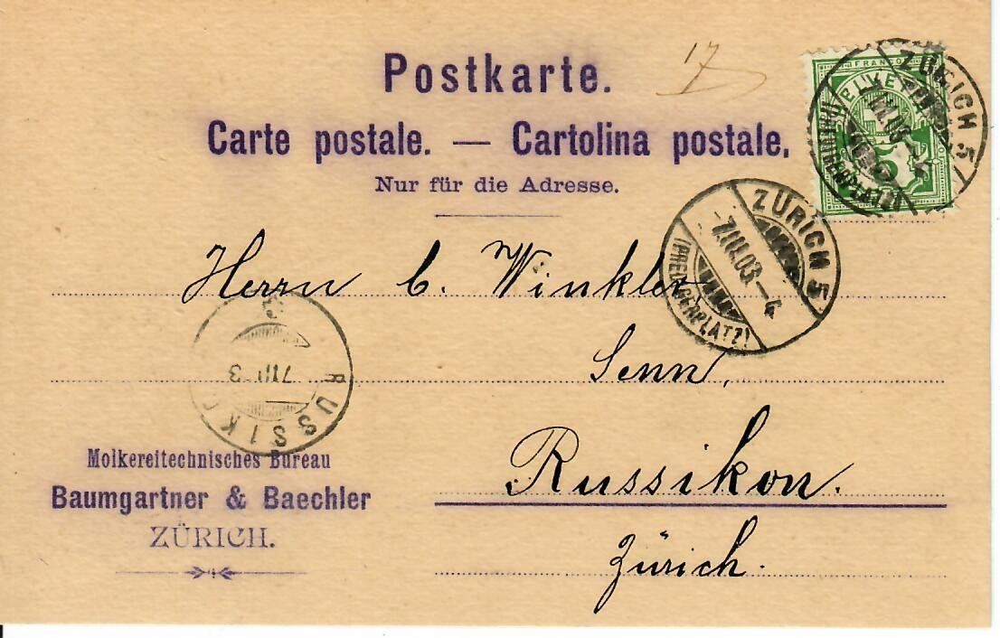 Alle Briefmarken: PK, Baumgartner & Baechler Zürich – Gebraucht aus Hochdorf von Ziegel-16