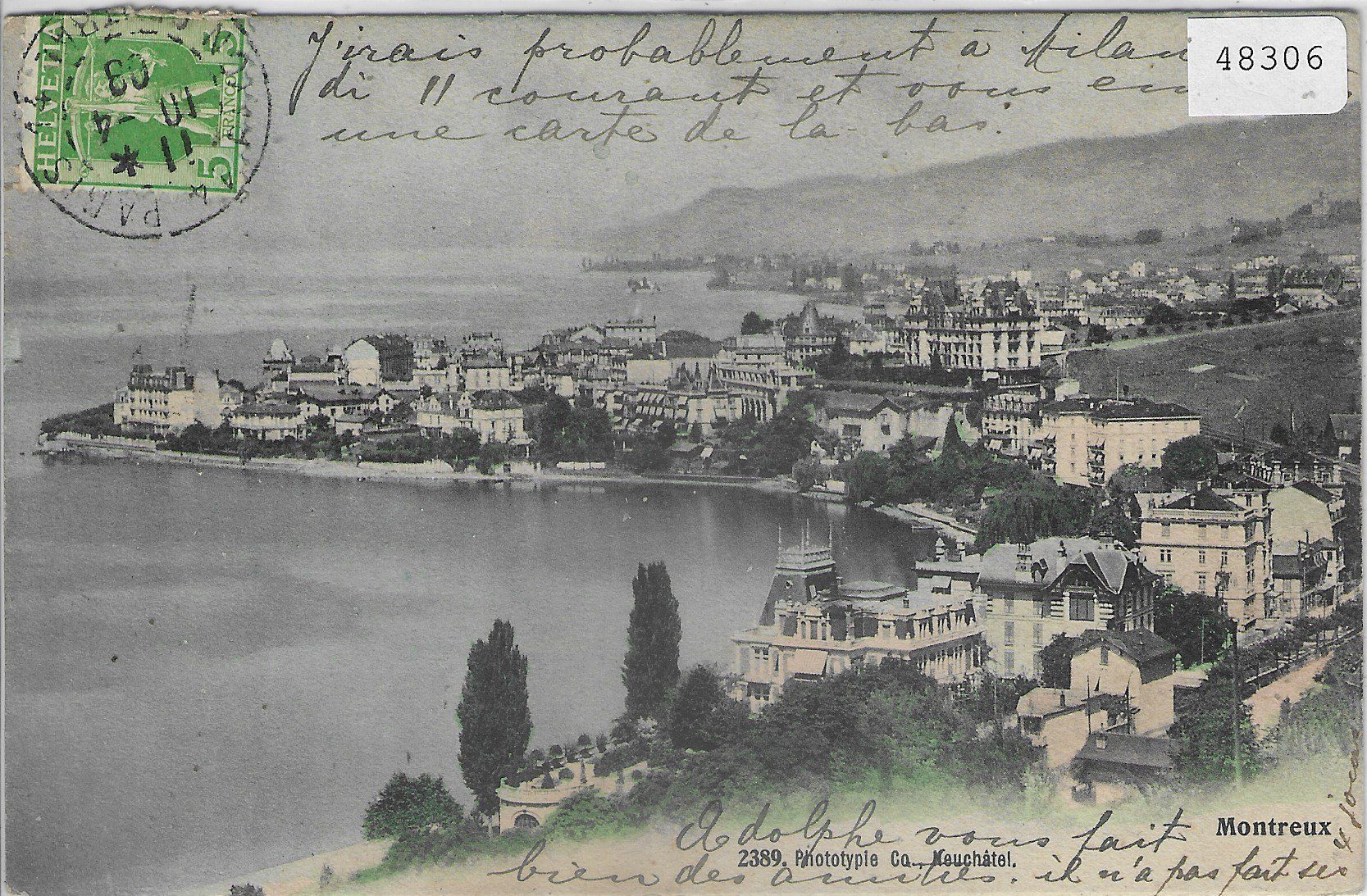 Cartoline postali: Montreux - Vue generale - coloriert – Usato da Ettingen venduto da Kartenplanet