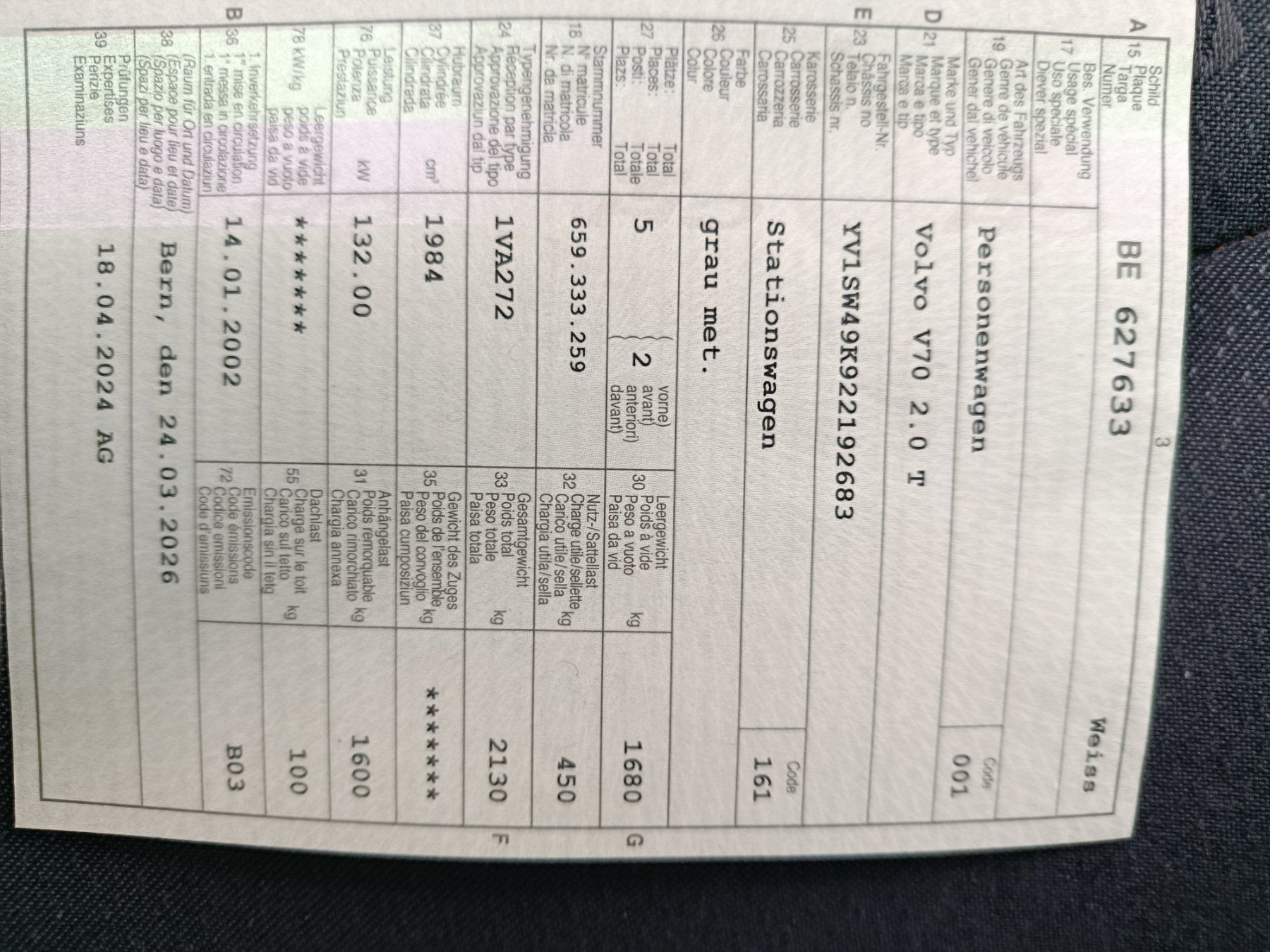 Volvo Automobili: Volvo V70 fahrbar für Export – Usato da Weissenburg venduto da bau_ft2y 3
