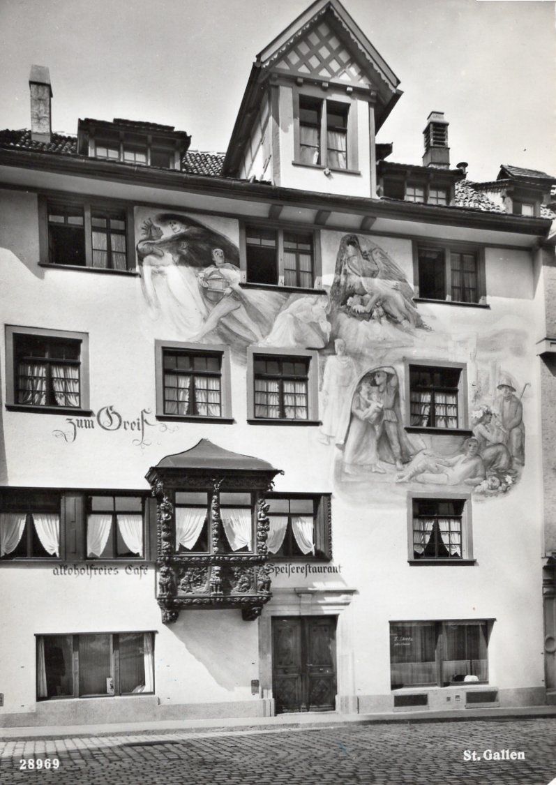 Cartoline postali: St. Gallen Cafe Greif 1963. – Usato da St. Gallen venduto da Epu