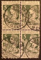 PJ 1913 Viererblock gestempelt, SBK 400 Fr.