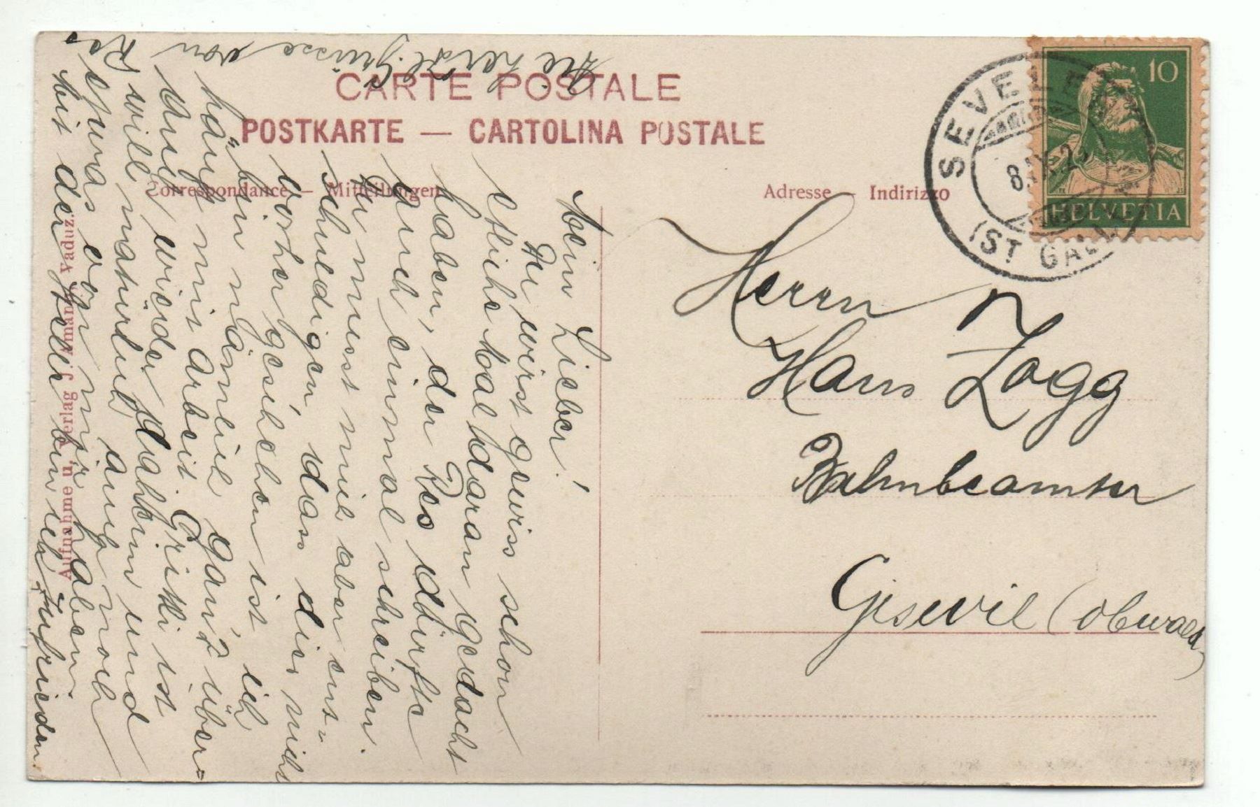 Cartes postales: SEVELEN Ct. St. Gallen – D'occasion à Jona par philajona 1