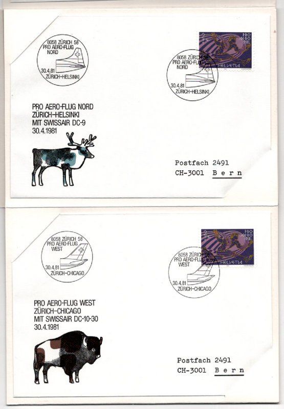 Alle Briefmarken: 5 Luftpost - Briefe mit Beschreibung, gestempelt – Gebraucht aus Bonstetten von Pinguin75 2