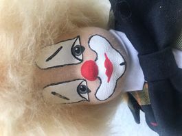 Musikclown mit Cinelle: Puppe handgefertigt, auf Ständer