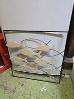 Dekoration Fischschwarm Metall Holz Wanddeko 50x50cm (D1)