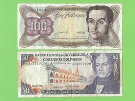 2 alte Venezolanische Banknoten 50+100 Bolivares