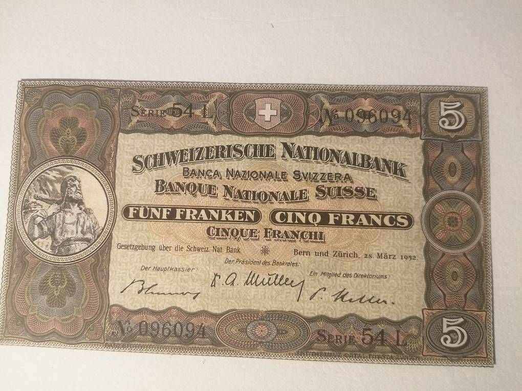 Banknoten: 5-Fr.-Note von 1952 – Neu und originalverpackt aus Winterthur von rolf90