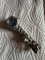 Damen Uhr Silberfarben Edelstahl Armband blaues Zifferblatt