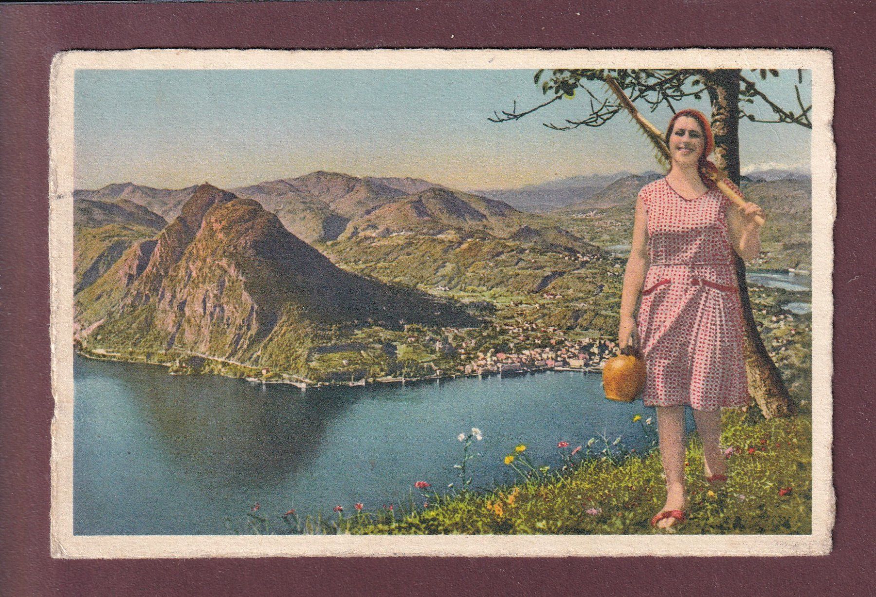 Cartoline postali: Saluti da LUGANO - Donna - 1947 – Usato da Pully venduto da nicecards