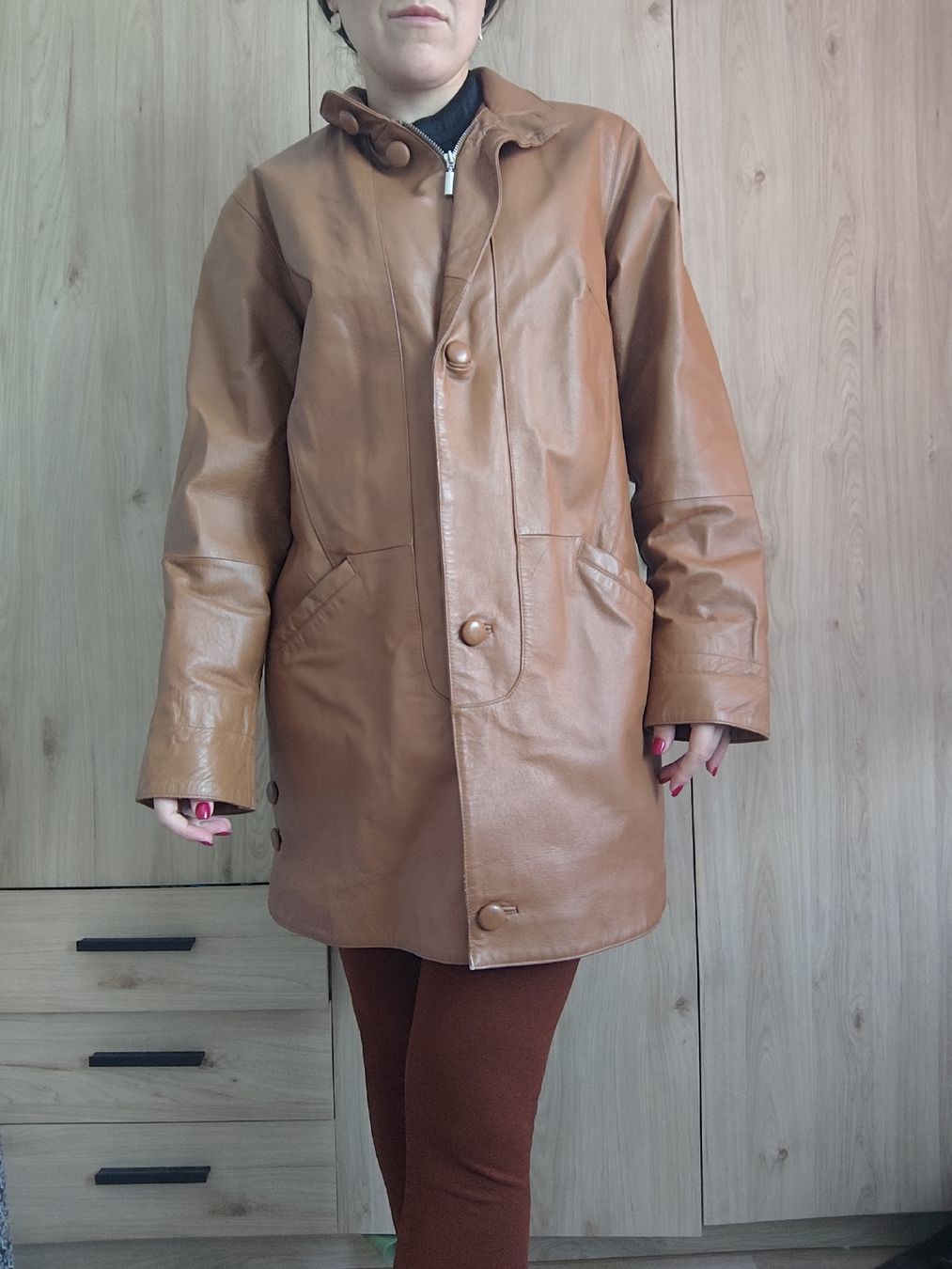 Giacche: Leather Jacket in Brown, Button and Zip Closure – Usato da Mägenwil venduto da VintageGirly 3