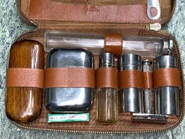Vintage Herren Toilette Rasier-Set Lederetui mit Zubehör